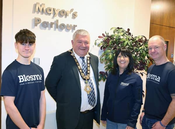 Cameron McAfee, the Mayor of Causeway Coast and Glens Borough Council, Councillor Ivor Wallace, Fiona Morrison, Blesma Outreach Officer and Iain McAfee pictured in Cloonavin