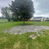 Sewerage splurge over children's playing field at Drumellan, Craigavon, Co Armagh.