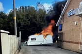 An image from the video taken by Kennedy's NISA Ballybogey of the caravan fire.Credit Kennedy's NISA Ballybogey