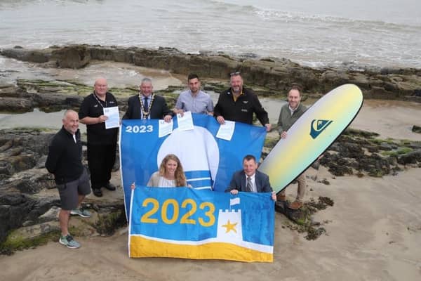 Representatives of Causeway Coast and Glens Borough Council, including former Mayor Cllr Ivor Wallace, pictured with Dr Ian Humphreys, CEO of Keep Northern Ireland  Beautiful. Back: Richard Gillen;  Sammy Graham; former Mayor of Causeway Coast and Glens Borough Council, Cllr Ivor Wallace;  John Morton; Beni McAllister;  Mark Strong    Front: Lisa Russell; Dr Ian Humphreys