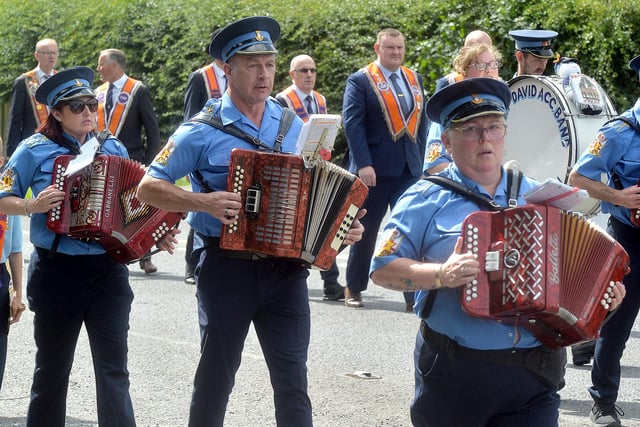 Members of the Star Of David Accordion Band taking part in the Drumcree Sunday parade. PT27-233.