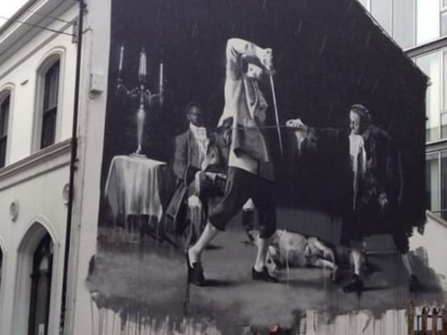 Conor Harrington’s work travels back in time with his depictions of duels and Renaissance murals, including the one that features in Belfast.

Often creating pieces with overt backstories, it’s safe to say that a picture really is worth a thousand words.