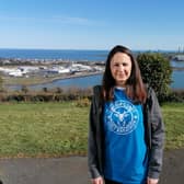 Jo Pavey MBE at the launch of the Clearer Water Antrim Coast Half Marathon in Larne.