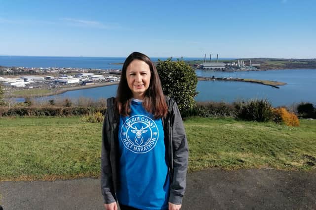 Jo Pavey MBE at the launch of the Clearer Water Antrim Coast Half Marathon in Larne.
