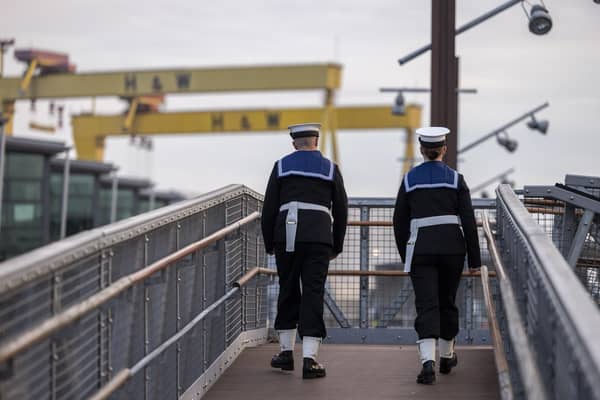 HMS Hibernia celebrated the centenary of the Royal Naval Reserve’s commitment to Northern Ireland at a ceremonial event on board HMS Caroline at Belfast Harbour. Pic credit: AS1 James Braithwaite RAF