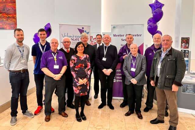 Peter Irvine (Volunteer Service Facilitator), Mark Stinson, John Ferguson, Francis Hughes, Sonya Duffy (Volunteer Services Manager), Dermott Hutchinson, Jonathan Patton (Acting Chairman), James Caldwell, Ivan Donaghy, Jim Braiden, Des Frew and Bob Parks who volunteer across the South Eastern Trust