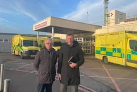 The protection of both Craigavon Area Hospital and Daisy Hill Emergency Departments is ‘vital for the health and wellness of people across the Southern Health Trust’, the SDLP insist. Pictured at Craigavon Hospital are Portadown based Cllr Eamon McNeill who sits on Armagh, Banbridge and Craigavon Council and MLA for Newry and Armagh Justin McNulty.