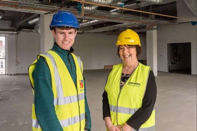 Northern Regional College Construction Studies student Jack Neill from Coleraine, with Christine Brown, the College Vice Principal for Teaching and Learning.