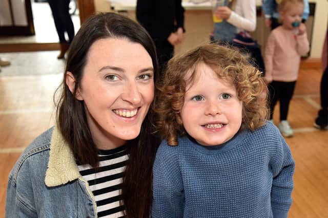 Having a great time at the Loughgall Playgroup coffee morning are Joanna Andrews and son Reuben (3). PT16-216.