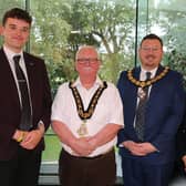Outgoing Mayor of Causeway Coast and Glens Cllr McQuillan, newly appointed Mayor Cllr Oliver McMullan and newly appointed Deputy Mayor Alderman Richard Stewart, outgoing Deputy Mayor Councillor Tanya Stirling. CREDIT CCGBC