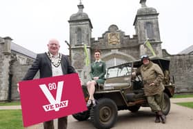 The Mayor, Alderman Councillor Neil Kelly at the launch of the VE Day 80 programme. Photo provided by Antrim and Newtownabbey Borough Council