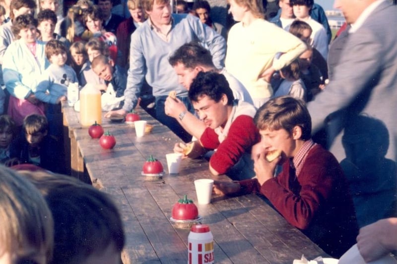 The pie-eating contest was another popular event during Back Carrick Week.