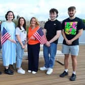 Tom Butler, Francesca Gannon, David Graham and Cameron Carter are pictured with Richard Leeman, Skills Division, Department for the Economy, Northern Ireland, Dr Erin Hinson, Study USA Student Support Advisor and Mary Mallon, Head of Education, British Council Northern Ireland.
