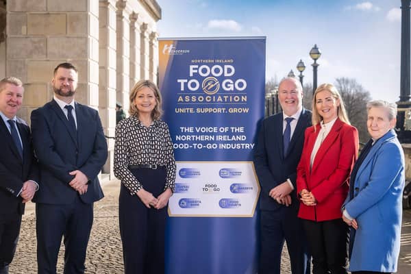L-R - Frank Shivers (NIFTGA Board Member), Michael Henderson (NIFTGA Chief Executive), Diana Armstrong MLA (Food To Go APG Chair), Harry Harvey MLA (Food-To-Go APG Vice Chair), Kiera Campbell (NIFTGA Chairperson), Maria Morgan (NIFTGA board member)