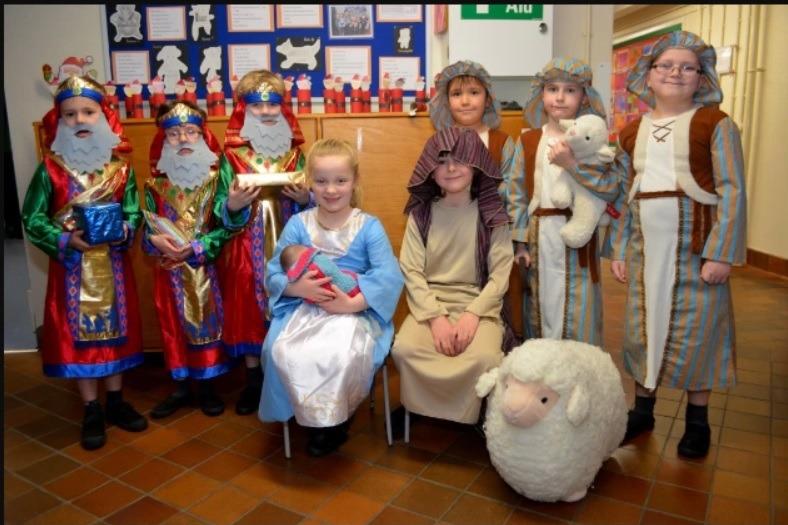 The Three Wise Men Henry Hanna, Luke Taylor and Archie Macdonald, the shepherds Gabriel McIlwaine, Clarke Meek and Jonathan Higginson with Mary and Joseph played by Keeva Devlin and Daniel Crozier at the Greenisland Primary School Nativity in 2014.