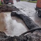 A burst watermain has lead to a lane closure on the A1 at Hillsborough as NI Water works to repair the damage. Pic credit: NI Water