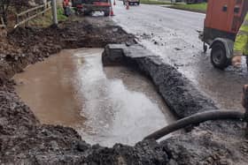 A burst watermain has lead to a lane closure on the A1 at Hillsborough as NI Water works to repair the damage. Pic credit: NI Water