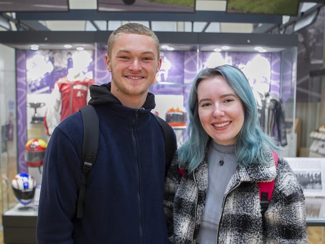 Bradley Nunn and Gemma Morgan pictured at the The North West 200 - Then & Now exhibition held Ballymoney Museum organised by the Causeway Coast and Glens Borough Council