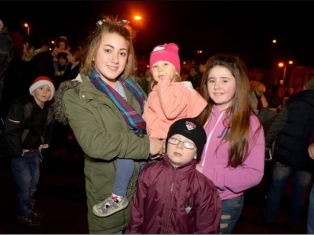 Toni Weir, Holly Lunn, Chloe Lough and Jay Lunn at the Monkstown Christmas tree lights switch on in 2014.