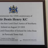 The new commemorative plaque which is now in place in Portrush Town Hall