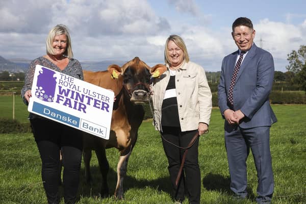 Rhonda Geary and Karen Hughes from the RUAS accompany Danske Bank’s Head of Agribusiness, Rodney Brown to launch the 38th Royal Ulster Winter Fair. Pic credit: Brian Thompson