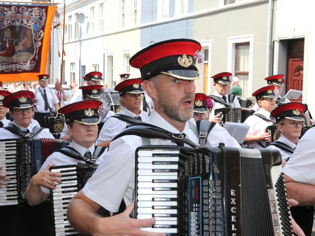 Ballymoney, Rasharkin, Cloughmills, Bushmills and Ballycastle were in attendance at the Twelfth demonstration in Ballymoney with a total of 43 Lodges and 22 bands.