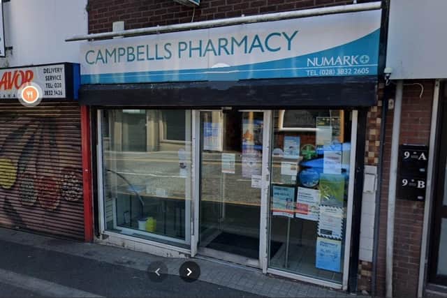Campbell's Pharmacy in Lurgan, Co Armagh is one of four pharmacies which are closing temporarily due to lack of Superintendent Pharmacist. Photo courtesy of Google.