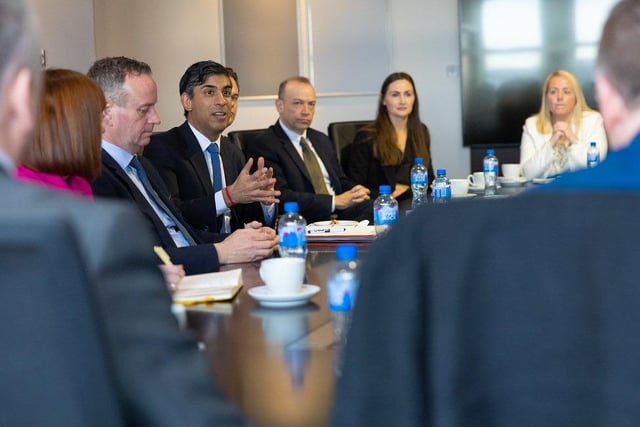 Prime Minister Rishi Sunak visited the Coca Cola factory in Lisburn to meet business leaders to discuss the Windsor Framework, which aims to address concerns about the NI Protocol. Pic by 10 Downing Street