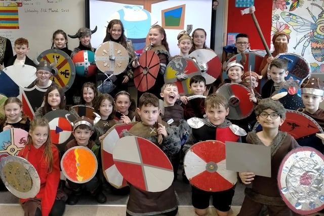 P6 students enjoying 'Viking Day.'