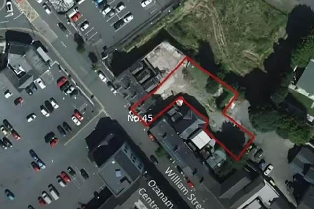 An aerial view of the envisaged Lurgan regeneration scheme, with entry through No 45 William Street, a derelict building due to be demolished. Credit: ABC Council