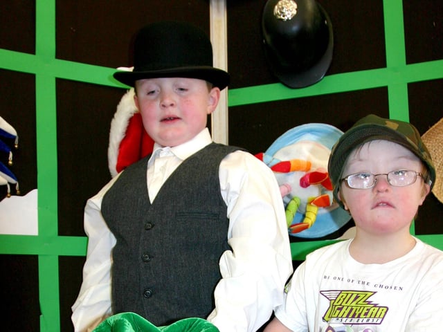 St.Brigids PS pupils Scott and Conor pictured getting ready for the rehearsals of their Christmas Play in 2007
