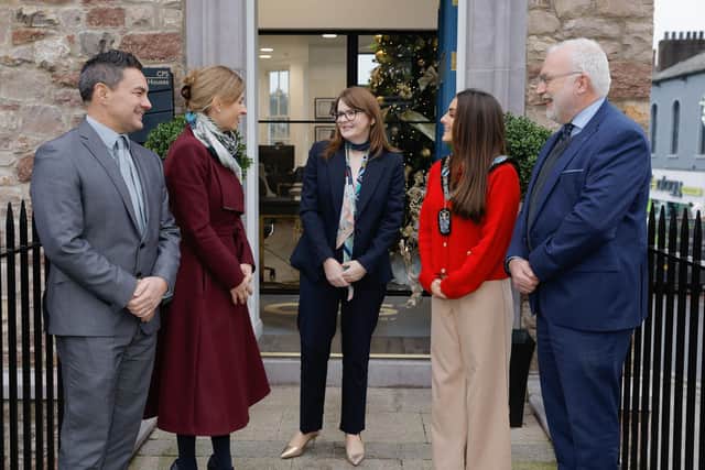 L-R: Paul Tamati (ABC Council), Charlene Stoops (Deputy Chief Executive ABC Council), Finance Minister Dr Caoimhe Archibald, Lord Mayor of Armagh, Banbridge and Craigavon, Cllr Sarah Duffy and Adrian Farrell (Chair of BPA)