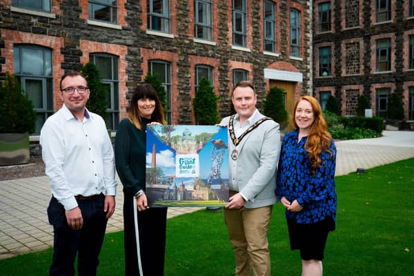 Sammy Hyndman (Culture and Events Manager), Ursula Fay (Director of Community Planning), Mayor of Antrim and Newtownabbey, Cllr Mark Cooper and Marie-Clare McGeachy (Tourism Officer). (Pic: Antrim and Newtownabbey Borough Council).