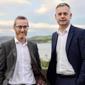 North Antrim Sinn Féin MLA Philip McGuigan with Sinn Féin deputy Dáil leader and finance spokesperson Pearse Doherty TD.