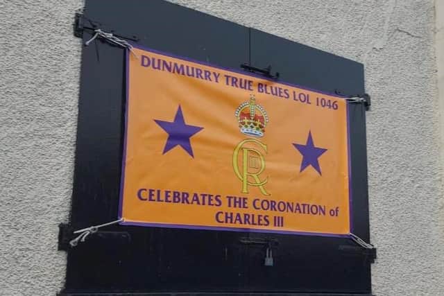 The Coronation banner which was stolen from Dunmurry Orange Hall