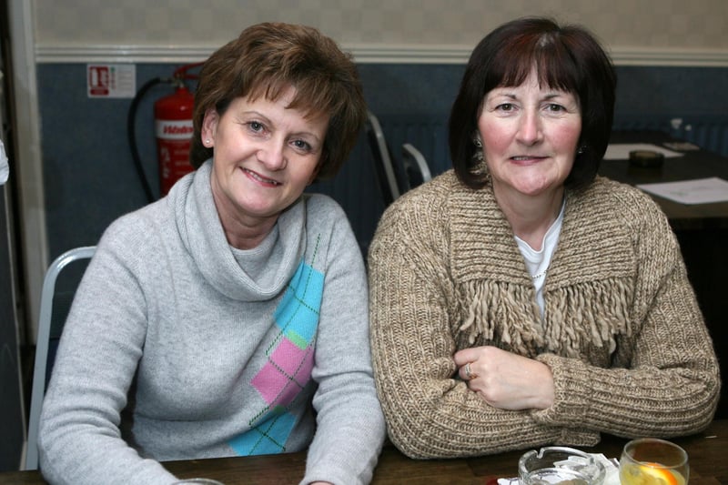 Pictured at the Coast Road Hotel in 2007 for Carrick Ladies Hockey team's quiz night are Mary Taylor and Leslie Oliver. Ct12-015tc