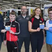 Sport Lisburn & Castlereagh Vice Chair, John McFaul, Jay Downey, Lisburn & Castlereagh City Council Sports Development Officer, Faron Morrison, Jessika Robson and Matthew Ferguson, Communication Manager, Decathlon Belfast. Pic credit: Sport Lisburn & Castlereagh