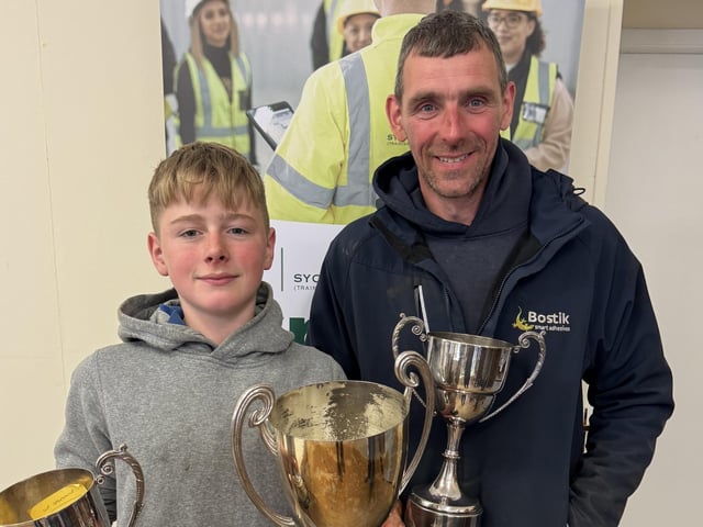Harry Simms left the Listooder Ploughing Match winning several trophies including Youngest Competitor, first in the Vintage Intermediate, Best work using a Ransomes Plough, Best work by Vintgage Hydraulic Plough and Vintage Champion