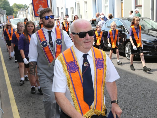 Ballymoney, Rasharkin, Cloughmills, Bushmills and Ballycastle were in attendance at the Twelfth demonstration in Ballymoney with a total of 43 Lodges and 22 bands.