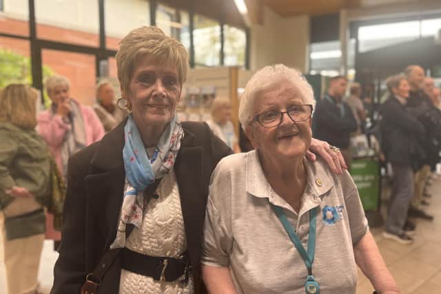 Causeway Hospital Radio volunteer Eleanor Acheson pictured with former volunteer, Eileen Hiles.