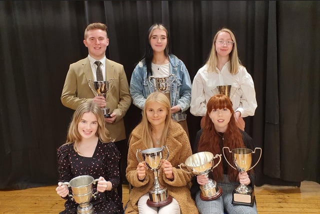 Lurgan College Academic Prize Winners: Back Row L-R Joshua Savage, Rosie Lappin, Katie Archer and Front Row L-R Lydia Harvey, Hollie Ellis, Sienna McConaghie.