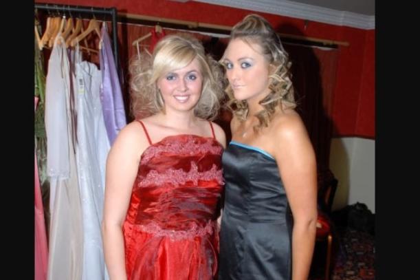 Rachel Cross and Rebecca Lackey about to go on stage at the Shek hair and beauty roadshow for the N.I. Hospice in Larne in 2007.
