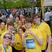 Aquinas College students and staff who ran for N. Ireland Kidney Research Fund enjoy making memories on Sunday at the Belfast Marathon.
