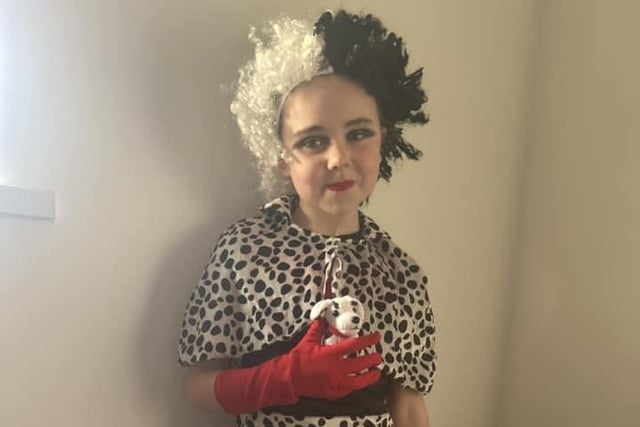 Nine year old Lily-Ma as Cruella.