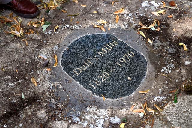 The plaque which was unveiled at the site of the forme Duff's Mills in Coagh. Credit: Adrian Robinson