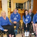 Members of the Causeway Giants Wheelchair Basketball Team pictured at Council’s Civic Headquarters, Cloonavin (l-r) Lisa Boyle, Ryan Archibald, the Mayor, Councillor Steven Callaghan, Natalie Kinney (Vice Captain), Daniel Black and Ross Atkinson. Credit Causeway Coast and Glens Council