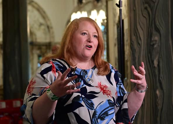 Pacemaker Press 19/05/23
Alliance Leader Naomi Long at Belfast City Hall on Friday.
Voters went to the polls on Thursday to decide who would represent them on the 11 councils.
A total of 1,305,553 people were eligible to vote, according to the Electoral Office for Northern Ireland.
Pic Colm Lenaghan/Pacemaker:-