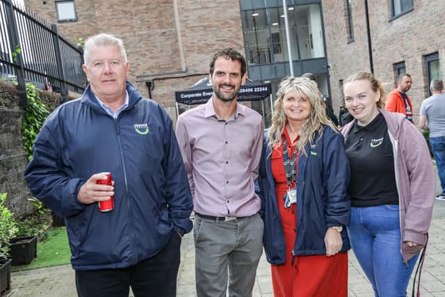 Clanmil colleagues Eddie Doran (Housing Officer), Tim O’Malley (Housing Manager), Sandra Green (Tenancy Support Co-Ordinator) and Christina Lyttle (Tenancy Support Co-Ordinator). Pic credit: Clanmil Housing Association