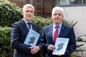Chief Executive of the Irish Heart Foundation Tim Collins, pictured left, with Head of British Heart Foundation Northern Ireland Fearghal McKinney, on left, at the launch of the report. Karl Hussey Photography 2023