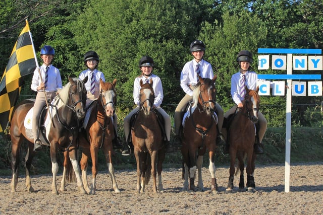 East Antrim Pony Club’s senior team are pictured launching the new Pony Club Games taking place at Randox Antrim Show 2023 (L-R): Ellie-Mae Scott on 'Cherry', Amy Reid on 'Donny', Leigh Graham on 'Patsy', Alice Jones on 'Pippie', and Amelia Bannon on 'Fizz'. Photo by: Julie Hazelton.